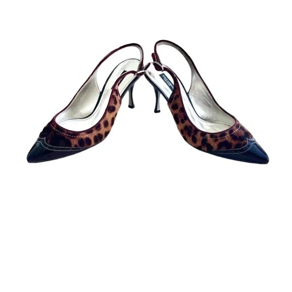 Dolce & Gabbana Patent Leather Leopard Ponyhair Slingback Size 8 1/5 M - Picture 4 of 7